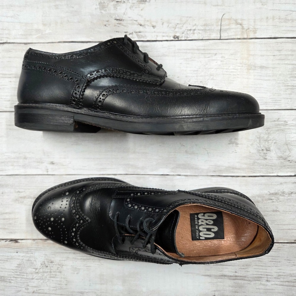 9&Co. Wingtip Oxfords Mens 8 Black Leather Brogue Made‎ in Italy Dress Shoes